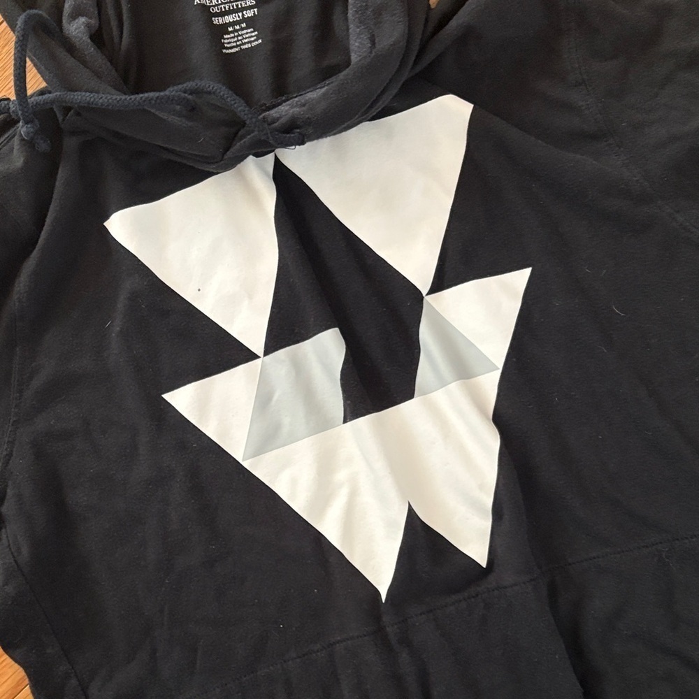 Black Hoodie with White Geometric Design - Picture 3 of 5